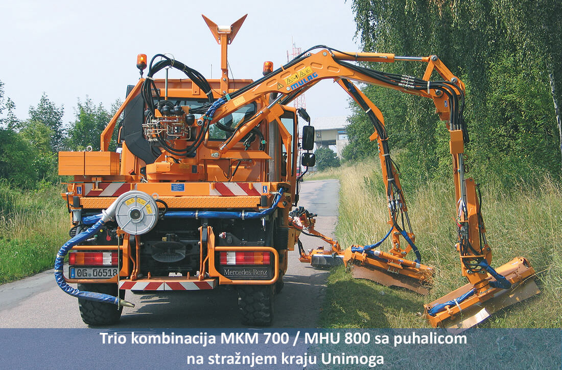 Mulag kombinirani kranski malčer MKM 700 / MHU 800 sa puhalicom na Unimogu
